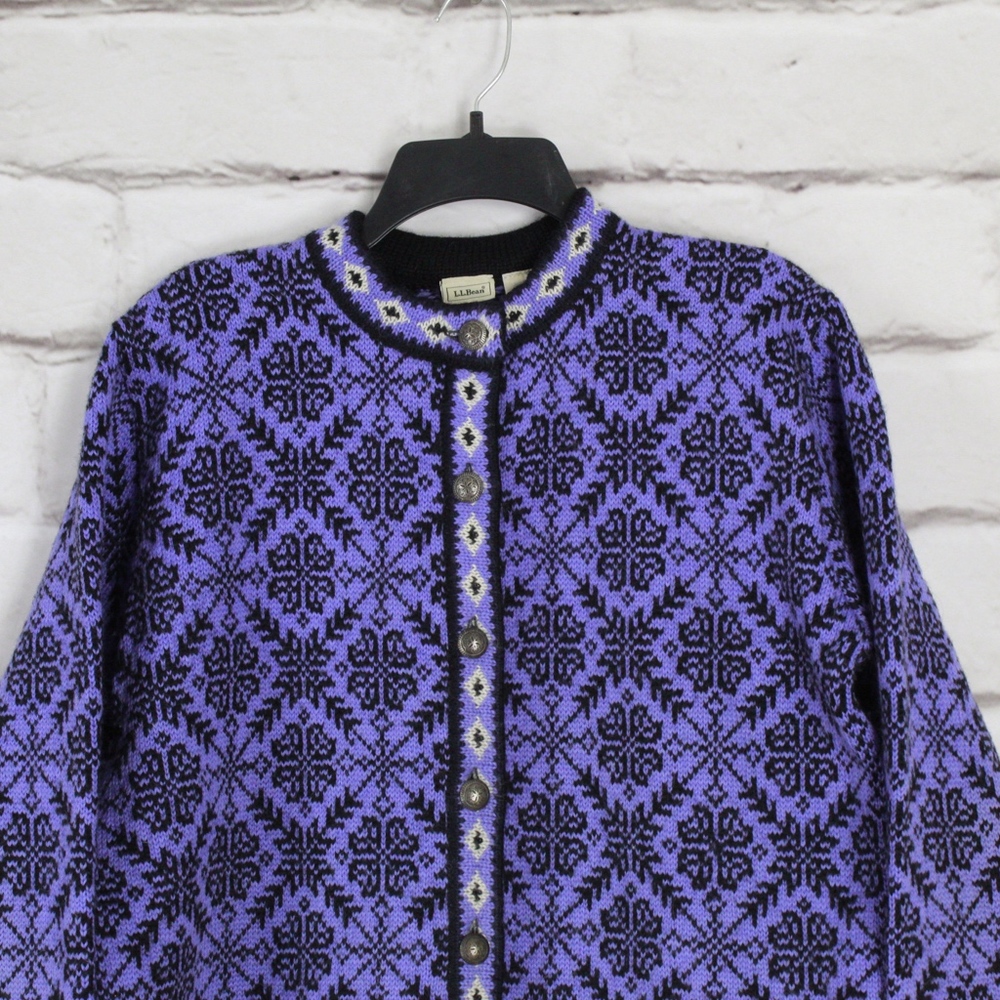 LL Bean Merino Wool Nordic Cardigan Sweater Size L